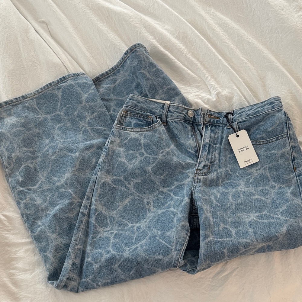Forever 21 Light Blue Patterned Straight Leg Jeans